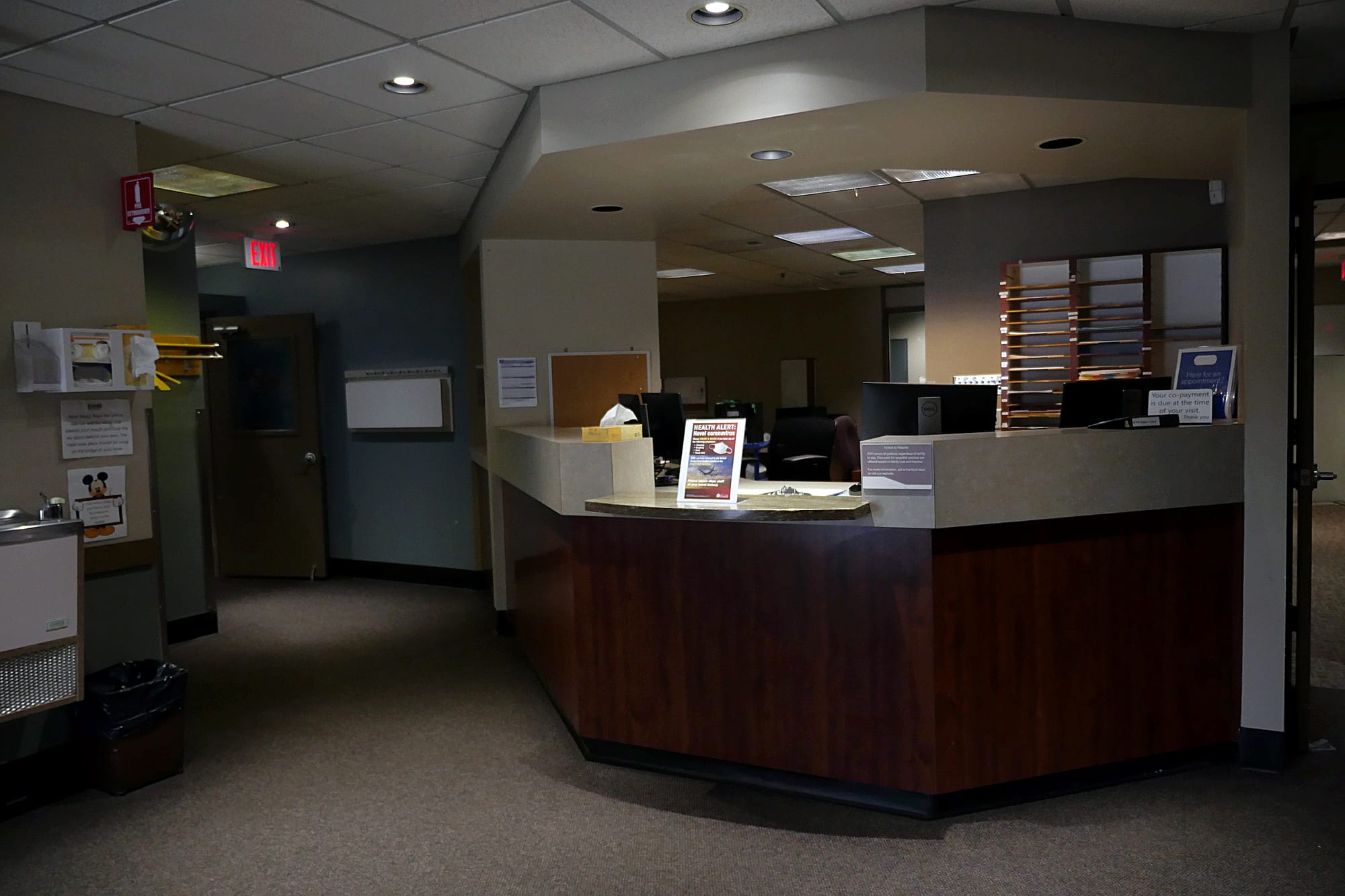 The empty lobby of a medical clinic
