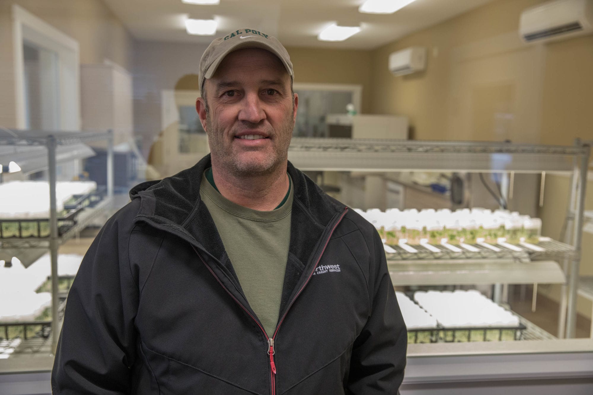 Greg Ebe outside the sterile room of Ebe Farms near Custer, Washington.