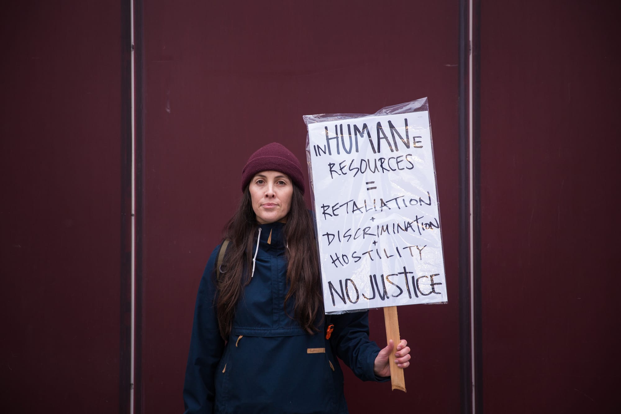 Beth Rocha, a Seattle City Light employee who has been outspoken about HR responses to her complaints of harassment, poses for a portrait during a Seattle Silence Breakers rally at Seattle City Hall Plaza on Feb. 14, 2018. Rocha presented her frustrations to the Seattle City Council Thursday. 