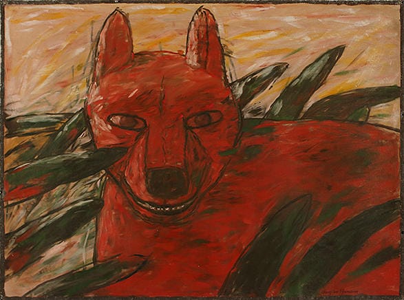Red Dog With Grass by Gaylen Hansen