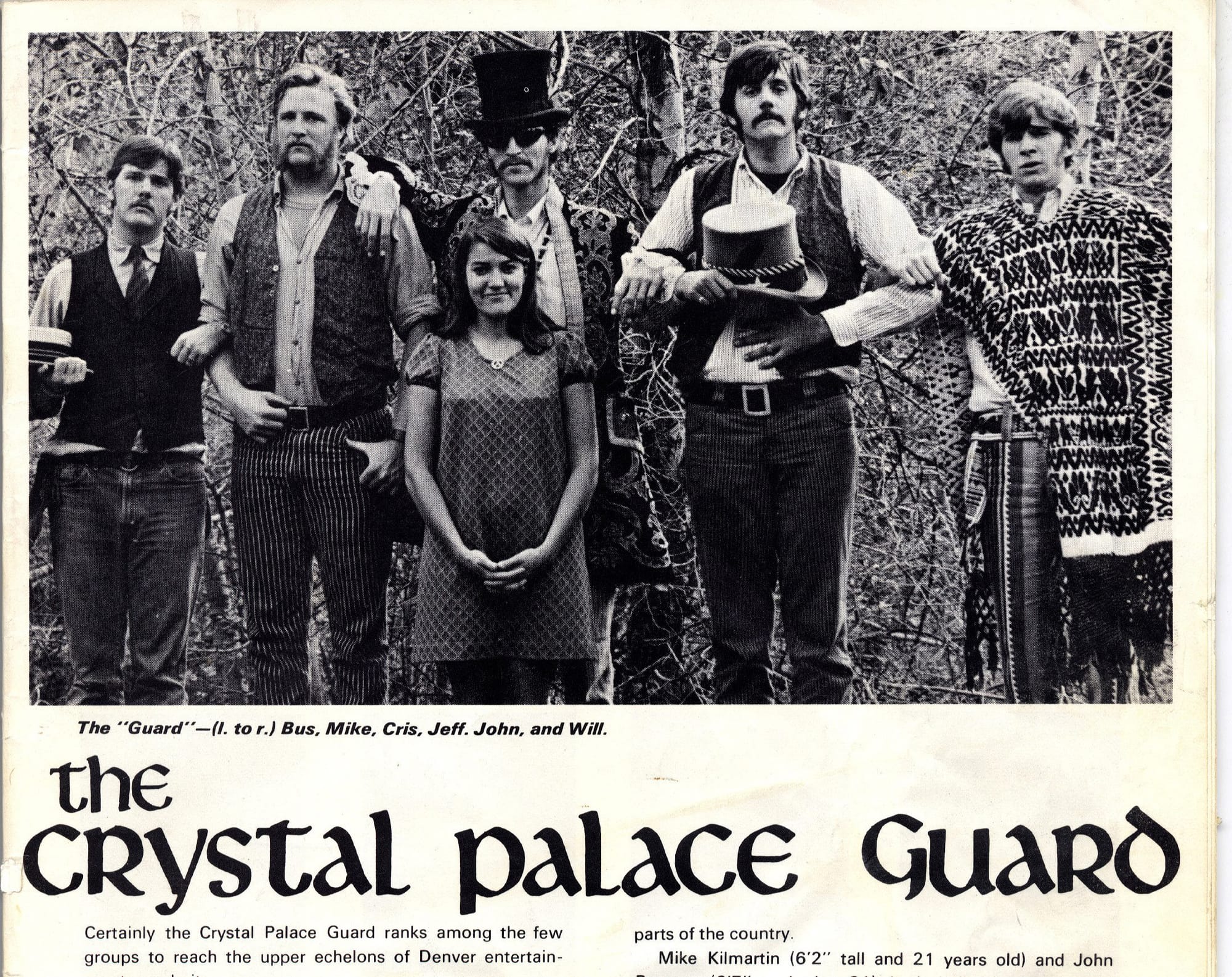 A magazine clipping of Browne’s band — he is the member holding a top hat. 
