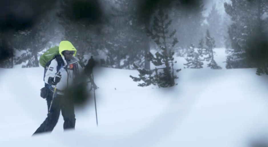 Carla Danley skis through the snow, en route to a backcountry hut. OPB