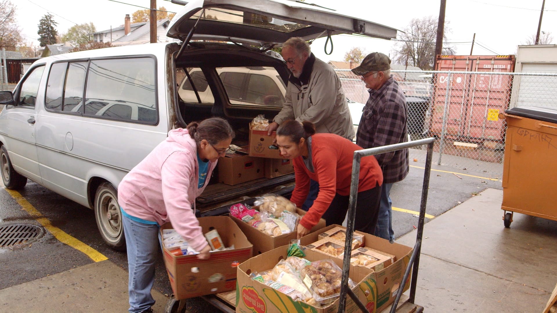 Volunteers unloading a truck at Toppenish Food Bank