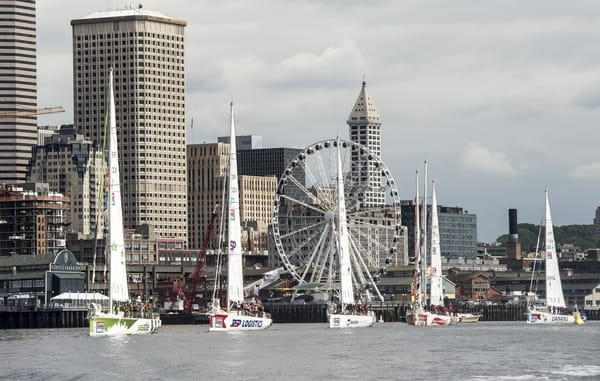 The international Clipper Round the World Yacht Race teams departed Bell Harbor April 28.Photo by Clipper Media