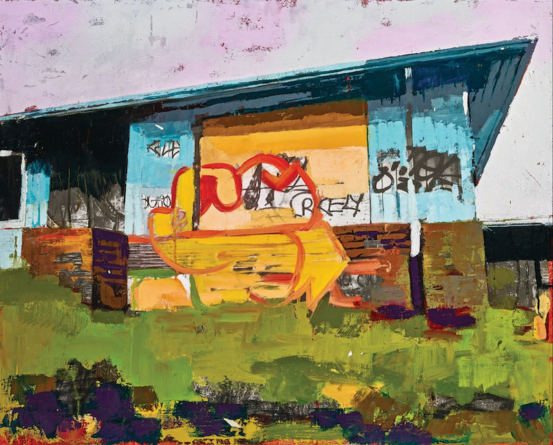 Vivid painting of a condemned house