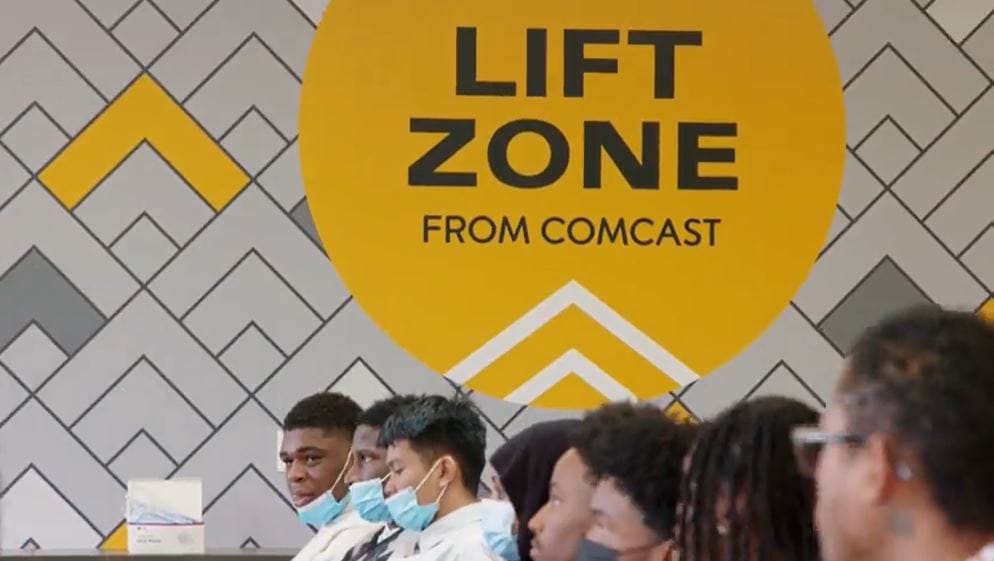 A yellow 'Lift Zone' sign