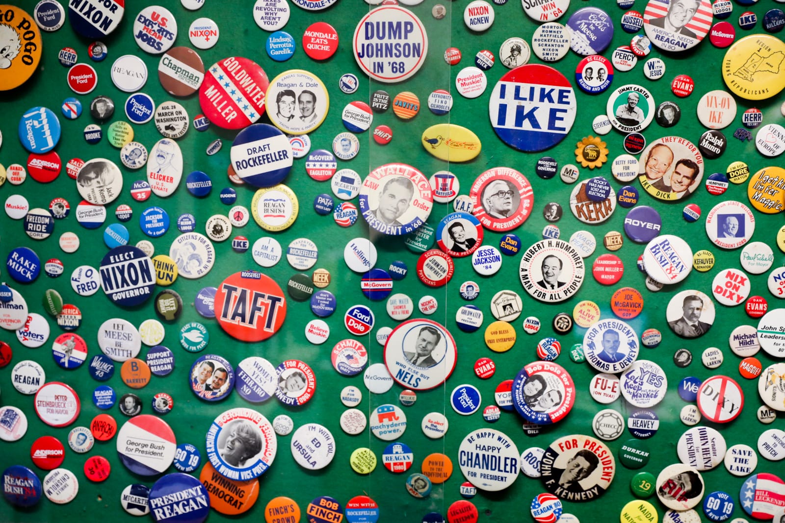 Colorful, mostly older buttons dating at least to the 1950s
