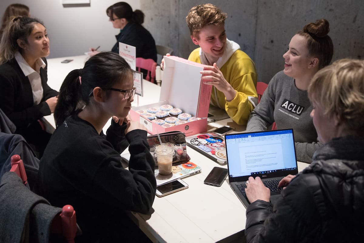 Various students organizing the “March for Our Lives” in Seattle meet at Cupcake Royale in Seattle’s Capitol Hill neighborhood on March 20, 20118