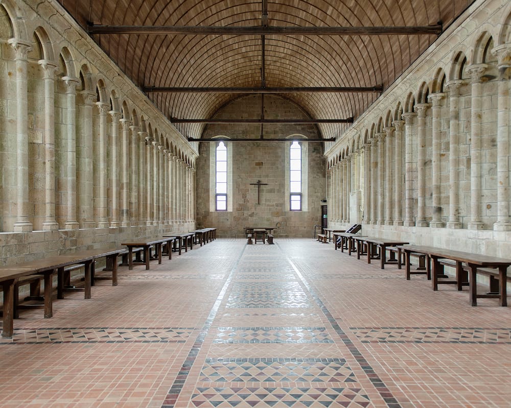 an interview view of a chapel at Mont Saint Michel