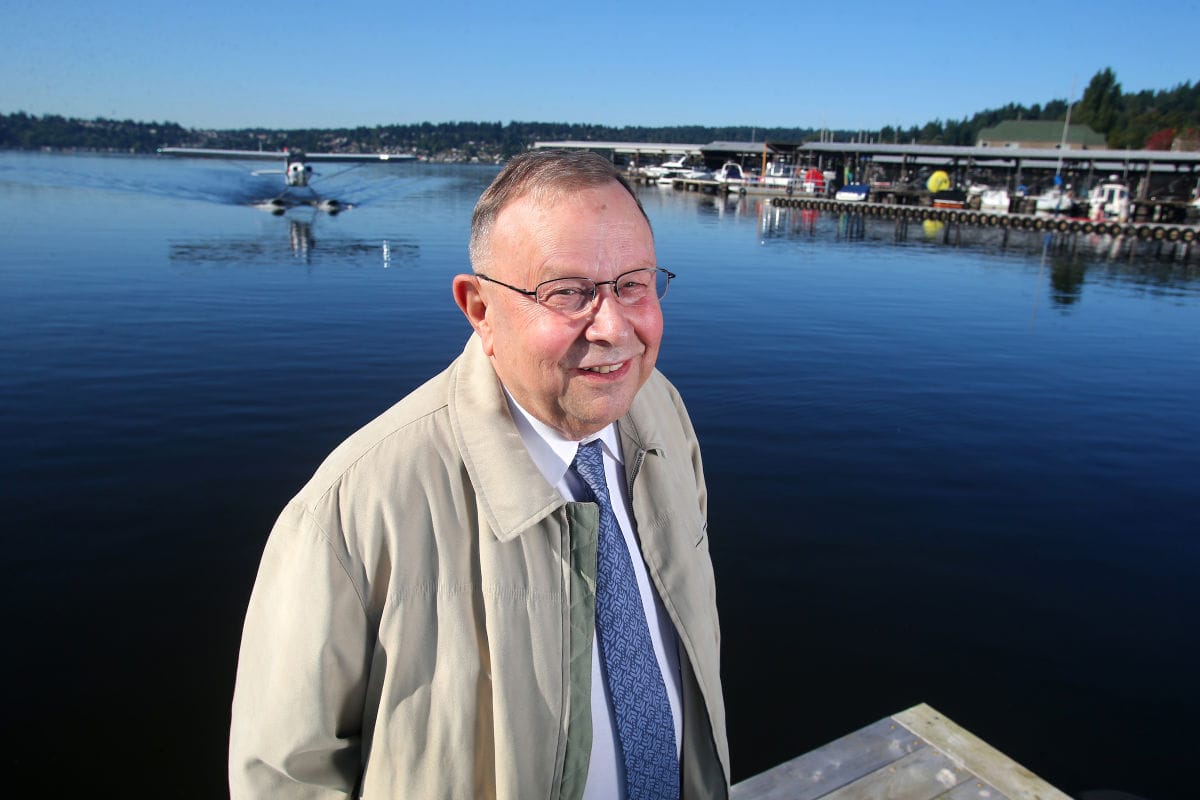 Kenmore Mayor David Baker stands on the dock of Kenmore Air Harbor on the northern tip of Lake Washington.