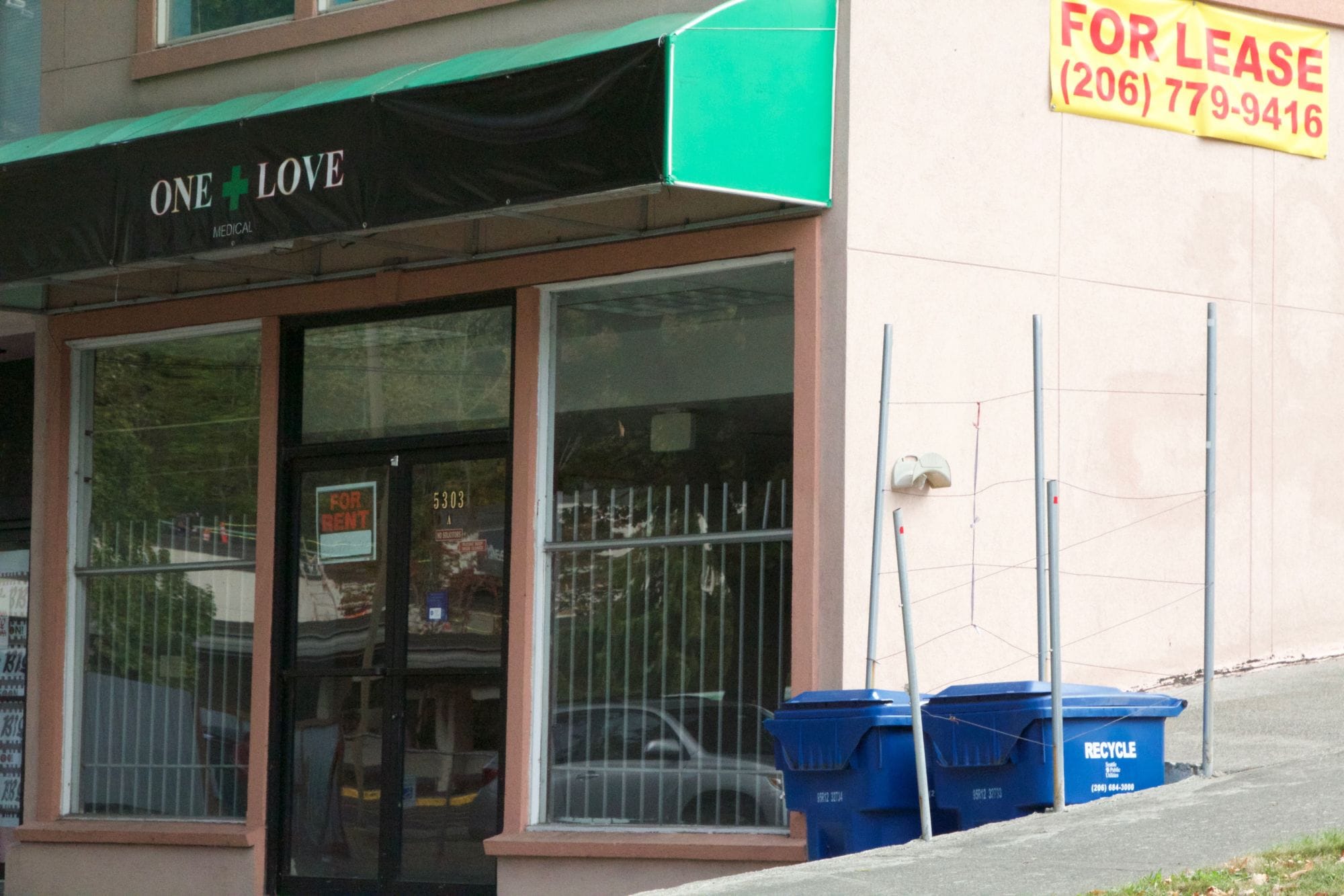 The One Love dispensary in South Seattle, closed for business.