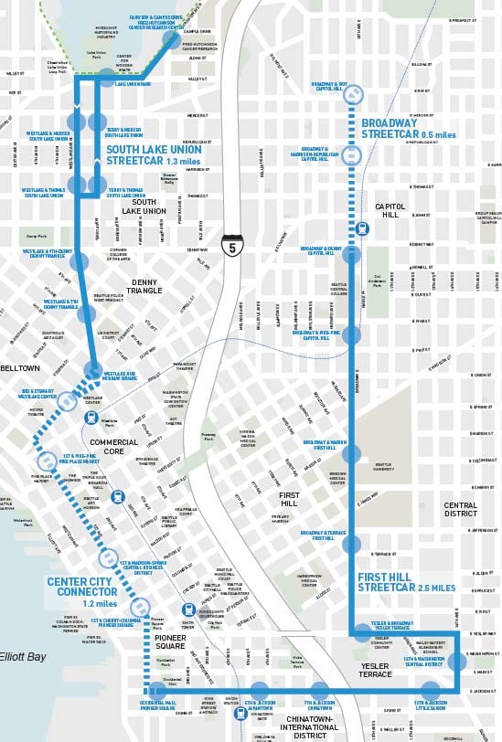 map of the Seattle streetcar routes