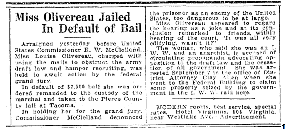 A brief Seattle Times article published September 18, 1917. 