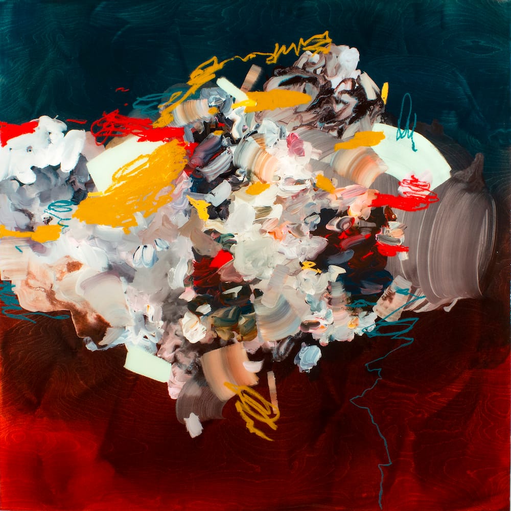 Janna Watson, “Each Day Has a Climax To It” (2018), mixed media on panel with resin (Photo courtesy of Foster/White Gallery)