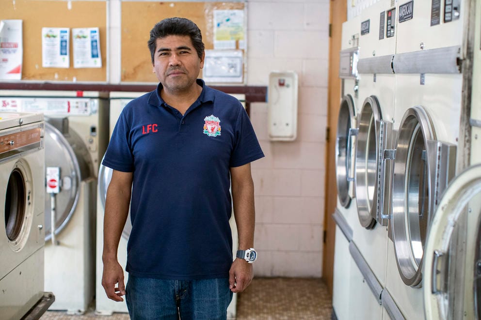 Man in a laundromat