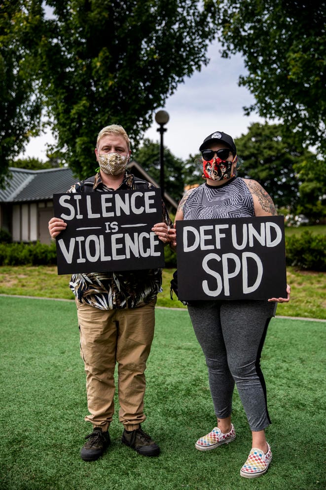 Portrait of two protesters