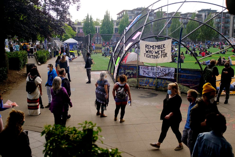 a peaceful assembly of protesters in Capitol Hill