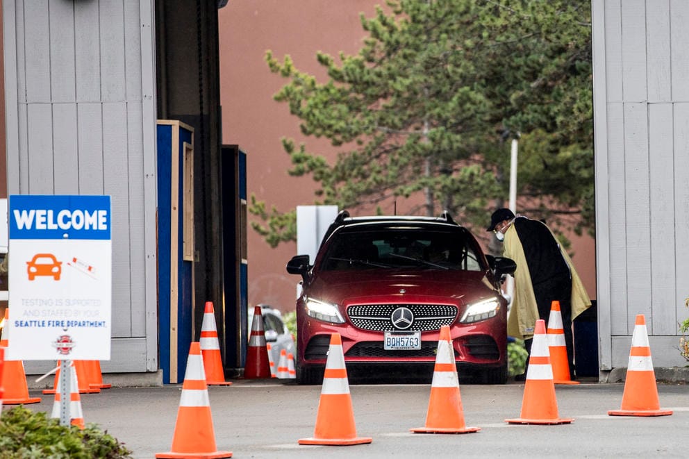 car waiting at a COVID-19 testing site
