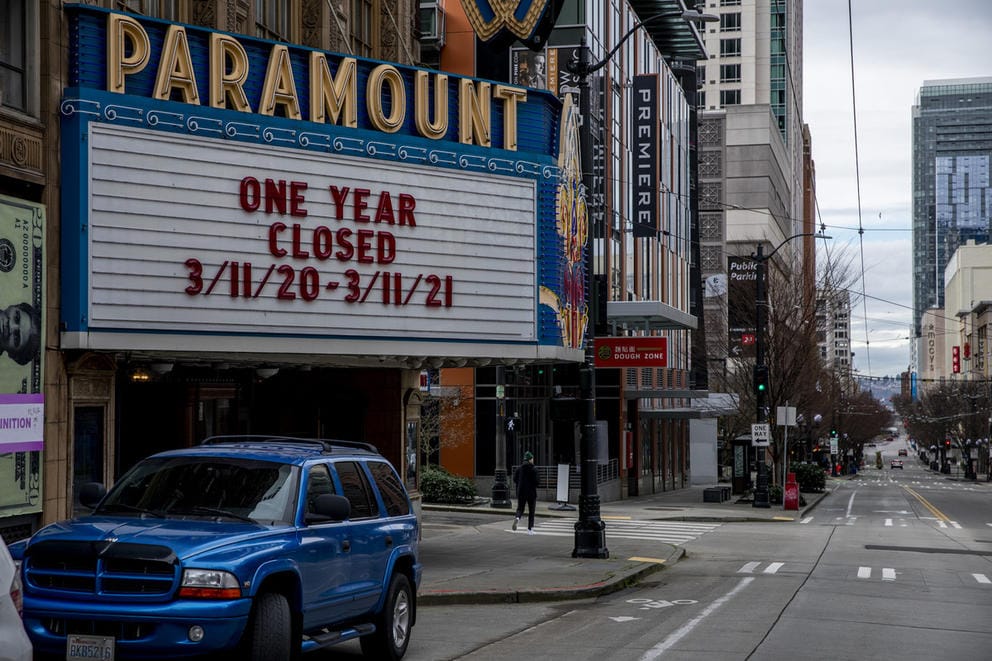 Marquee of the Paramount, stating: