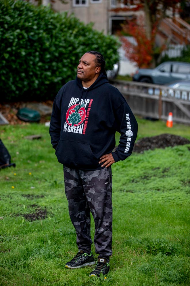 a man stands in a field
