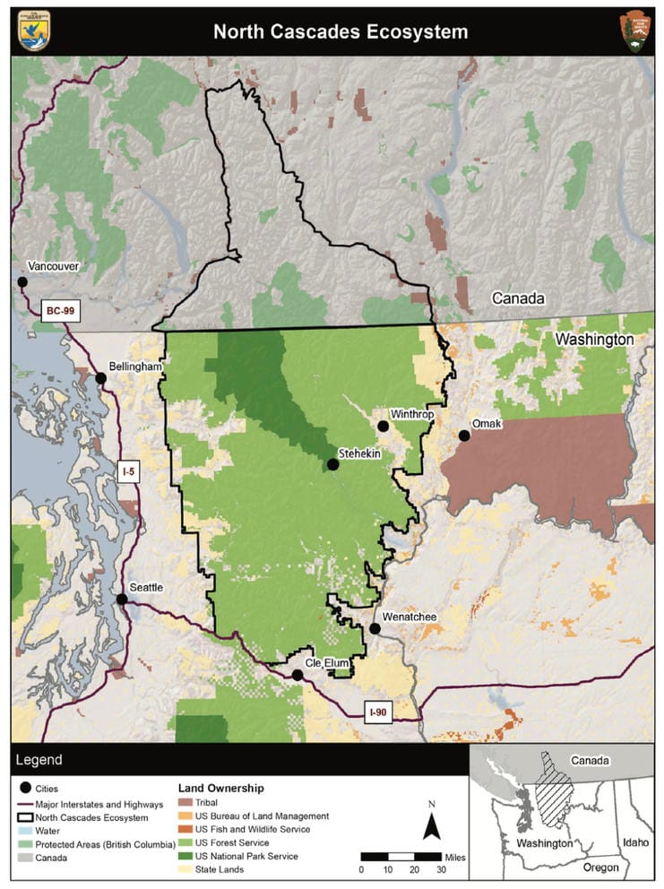 a map showing parts of British Columbia and Washington state