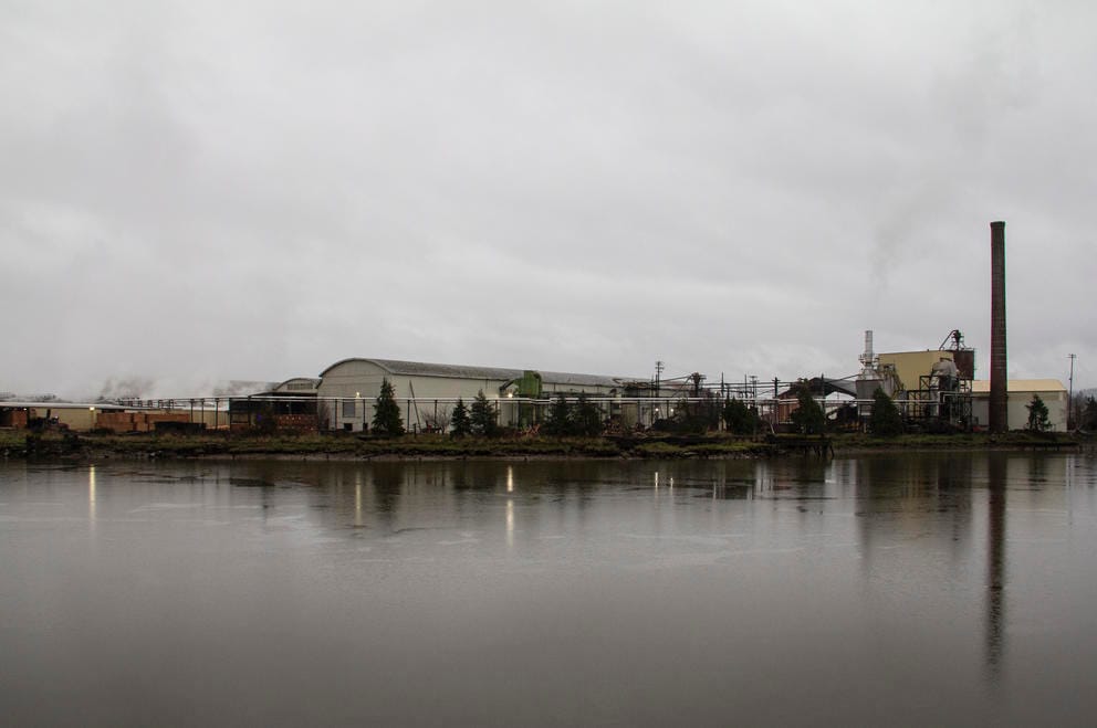 A Weyerhaeuser high-speed small log mill on the Willapa River