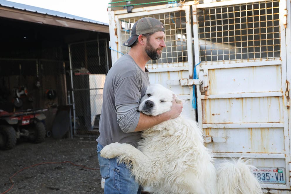 Bradley Newhall hugging a dog
