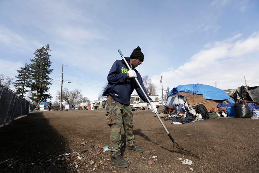 Employee working at Camp Hope