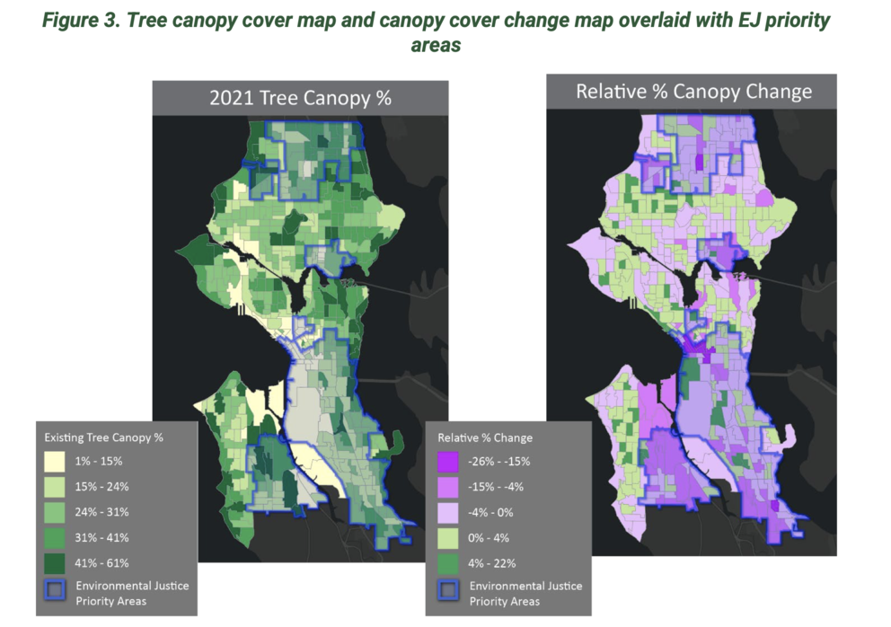 two maps of Seattle, side by side