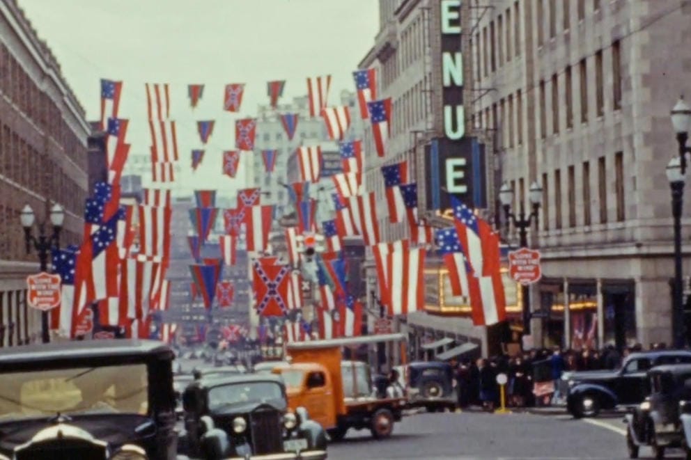 Confederate flags hanging over downtown Seattle.