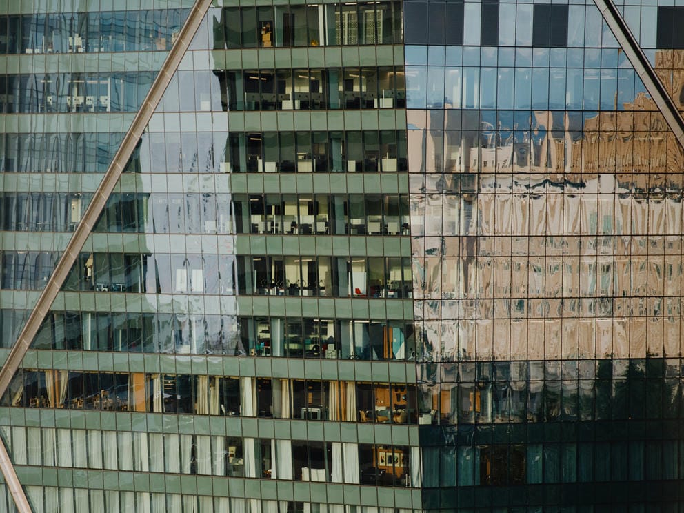 a reflection from of a downtown Seattle building