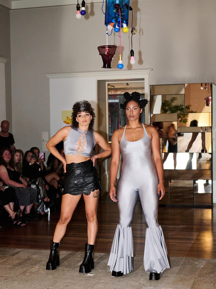 Models walk in dan mcLean’s show Runway 7:20 at XO. (Chona Kasinger for Crosscut)