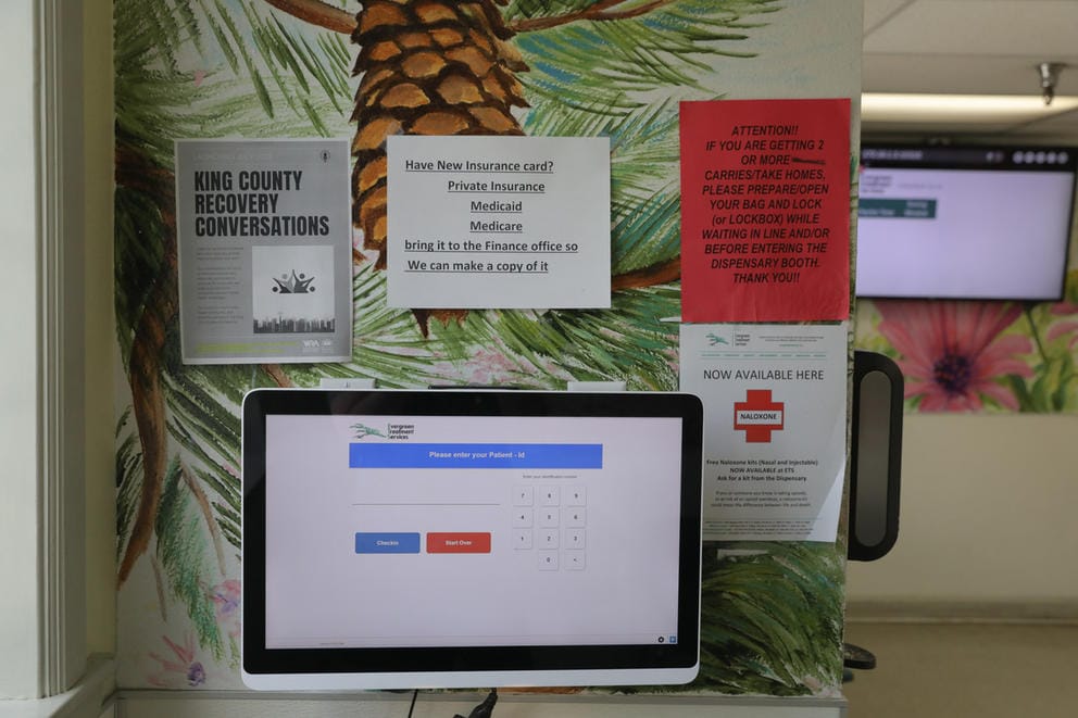 a computer screen in a waiting room