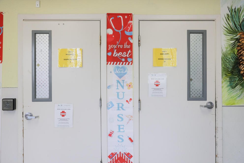 two doors leading to a methadone dispensary