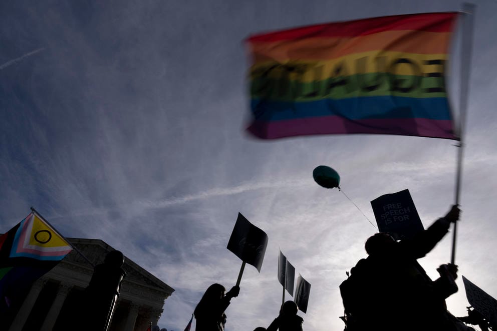 People rally outside the U.S. Supreme Court