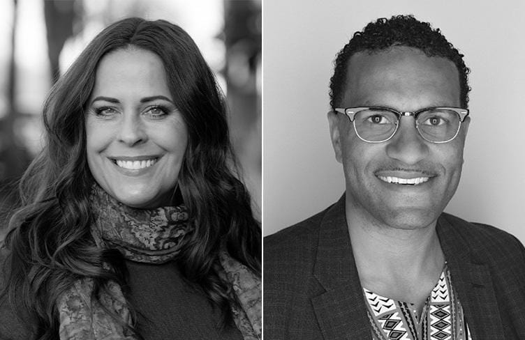 side by side portraits of maren costa and rob saka