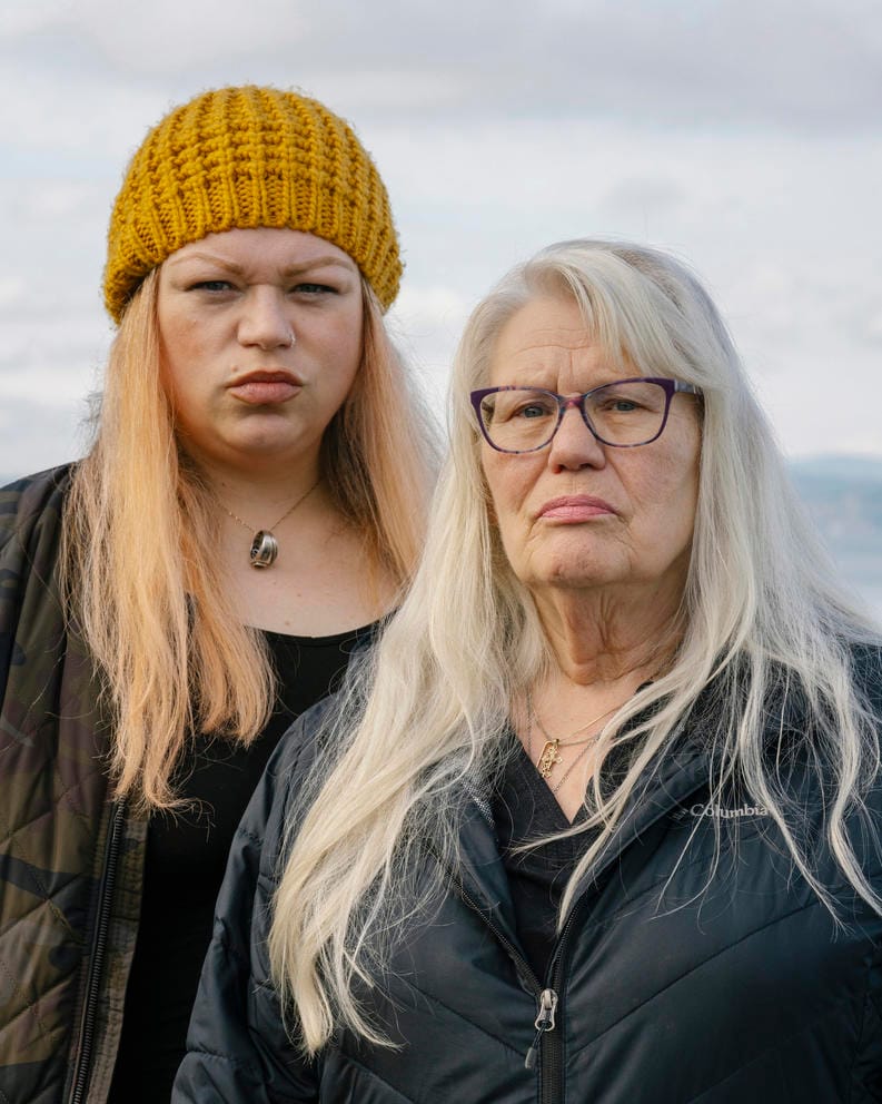 A close up of two women.