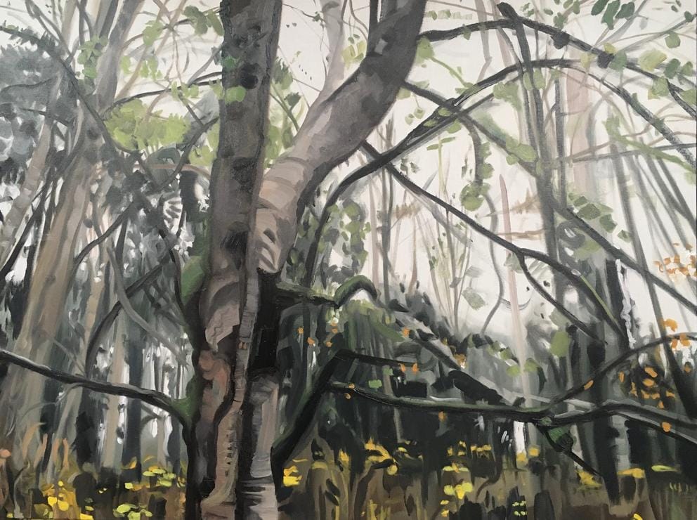 a painting of trees with lots of branches