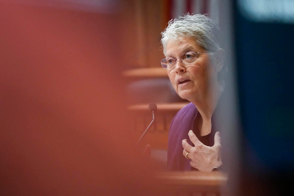 Speaker of the House Laurie Jinkins, D-Tacoma, speaks during a legislative preview