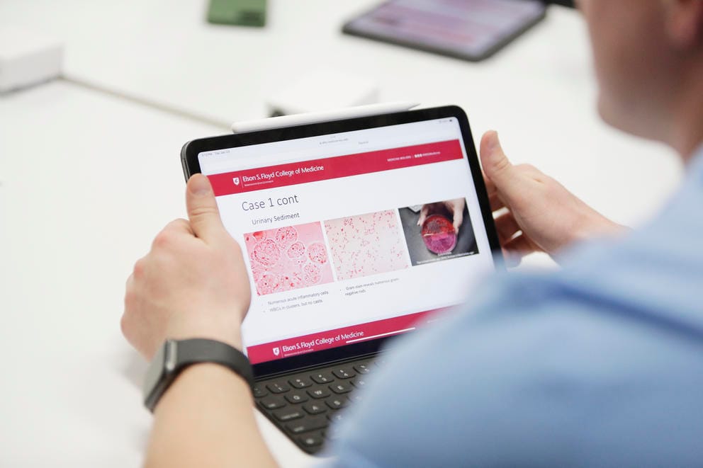 A view of a laptop screen with a powerpoint presentation visible