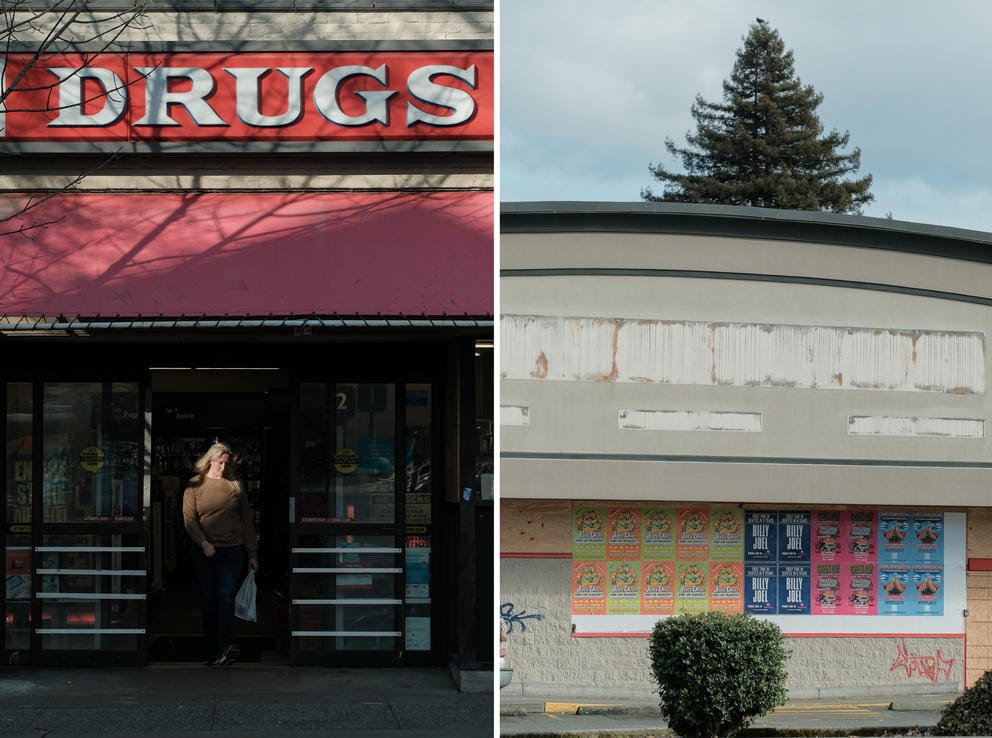 two storefronts: one closing, one closed