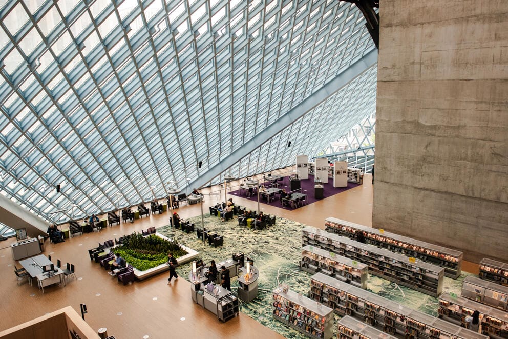 An aerial view of the inside of the Central Library