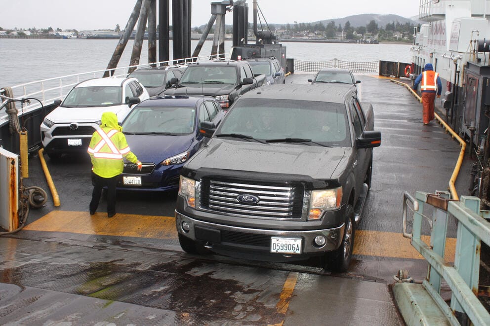 cars on the M/V Guemes ferry on its way across the channel between Anacortes and Guemes Island