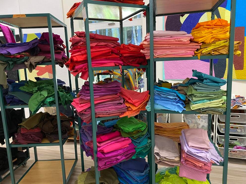 stacks of colorful fabric