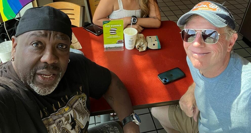 A selfie of Mike Wansley and Charley Cross