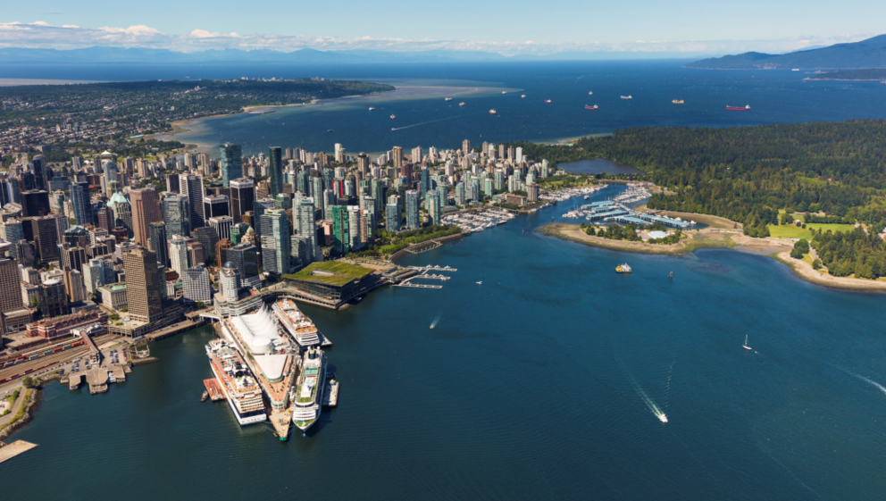 An aerial view of Vancouver ports