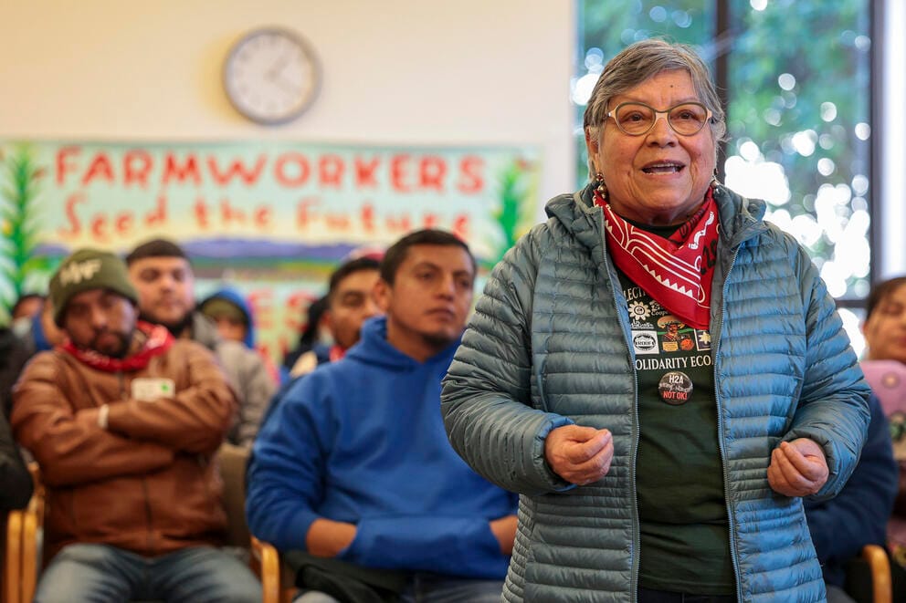 Rosalinda Guillen, co-founder of and Executive Director for Community to Community Development (C2C), addresses farmworkers