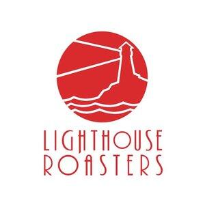 Image of Lighthouse and text in red "Lighthouse Roasters"