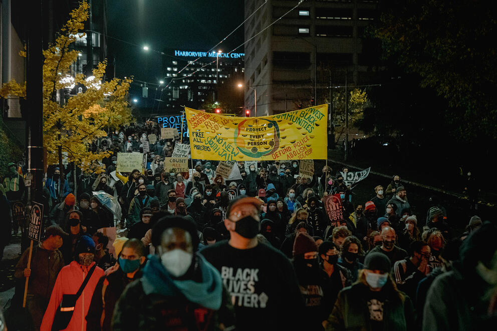 protest in downtown Seattle