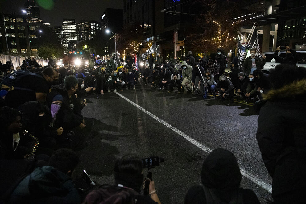 Protesters gather on election night